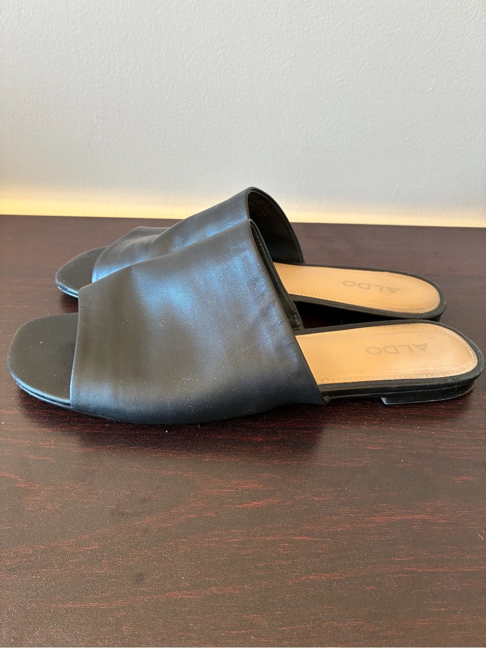 ALDO Black Leather Slide Sandals for Women 7.5